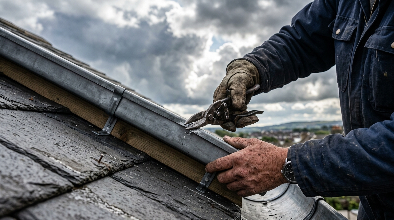 Artisan réalisant une finition de toiture